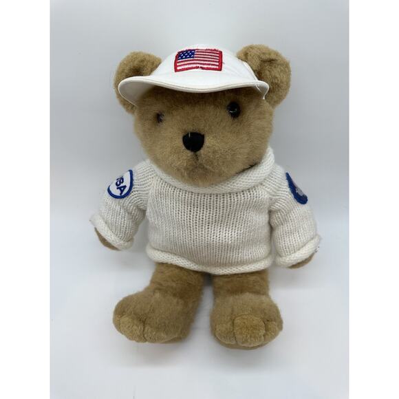 Patriotic Teddy Bear Plush 16” Knit Sweater Stuff Associates Peace Dove Patches - Picture 1 of 7